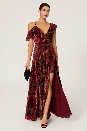 Hutch Red Velvet Ruffle Gown