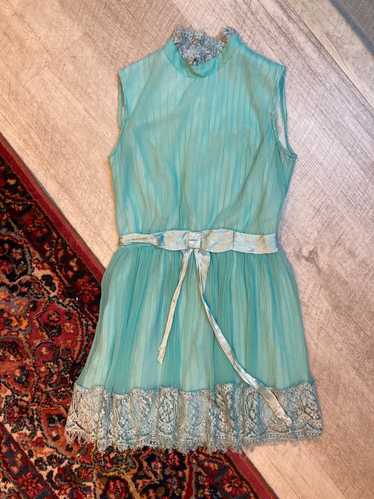 Miss Elliette Aqua 70s Vintage Party Dress (S) |… - image 1