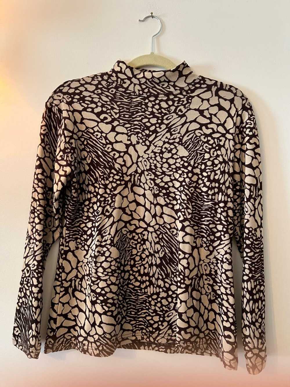 No brand Vintage Abstract Brown & tan mock neck (… - image 1