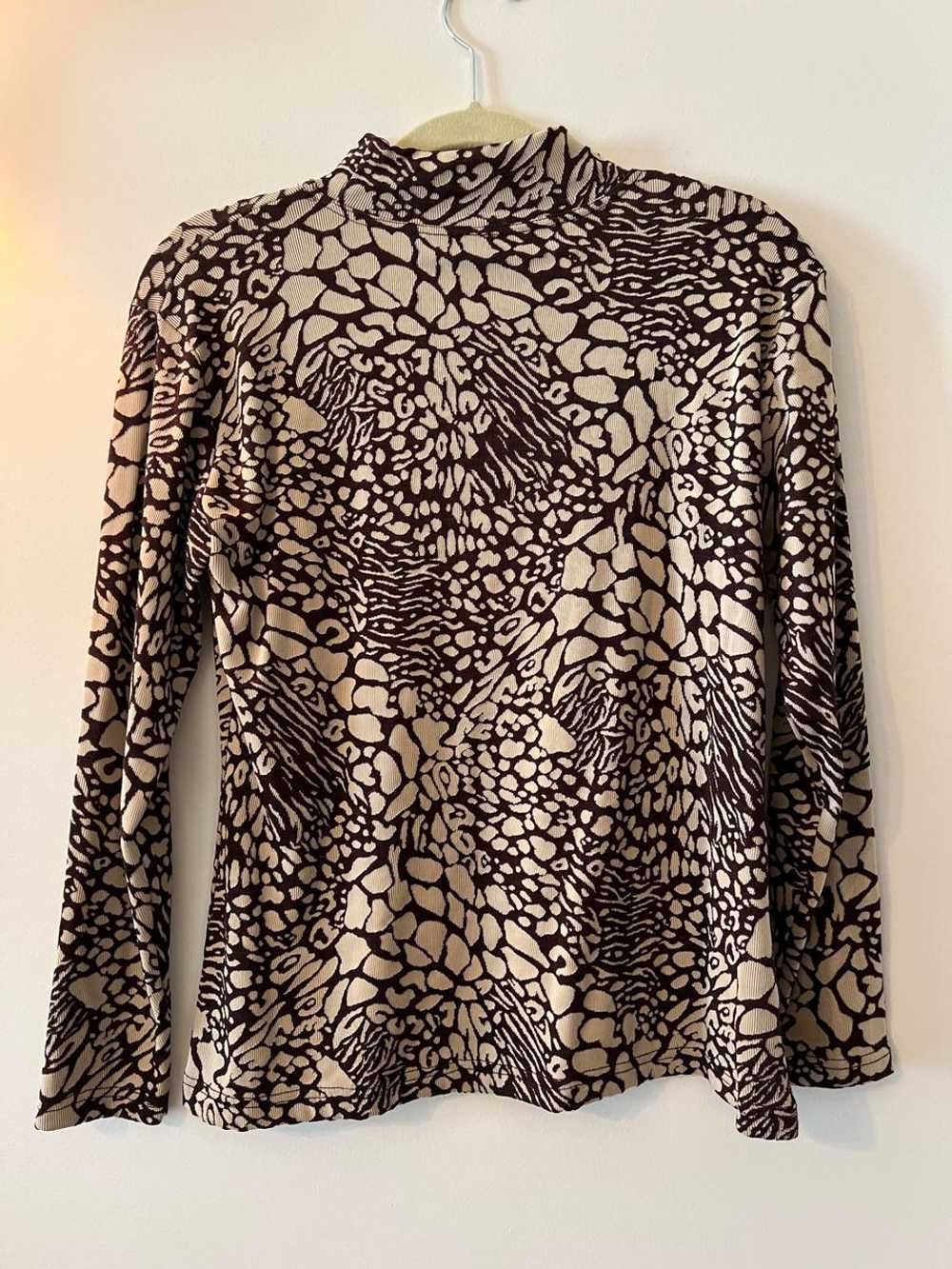 No brand Vintage Abstract Brown & tan mock neck (… - image 2