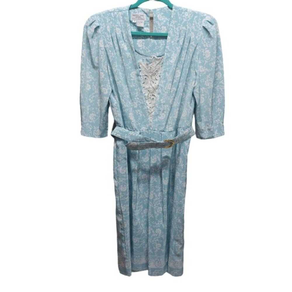 Vintage Andrea Gayle Light Blue Floral Belted Dre… - image 2