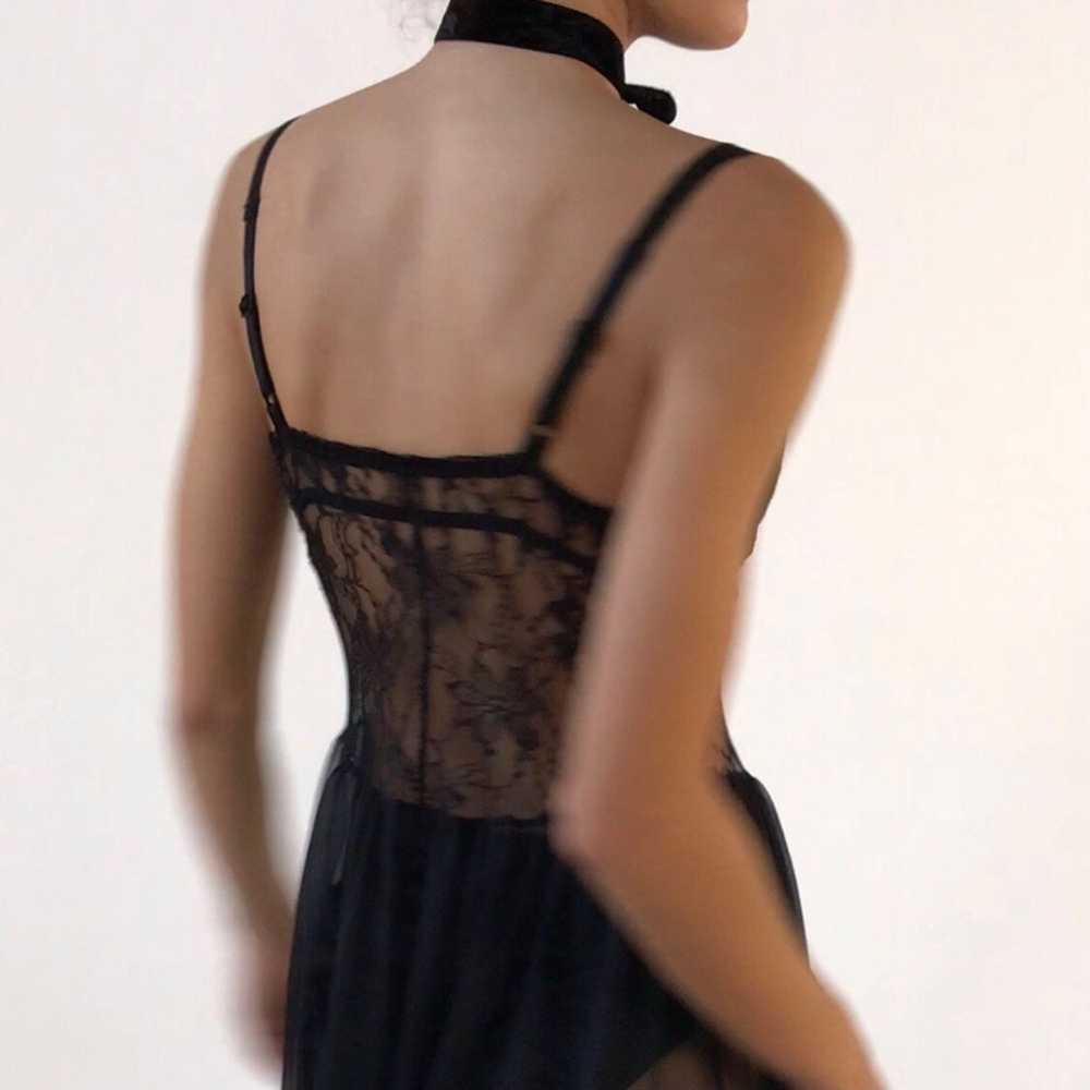 Vintage Black Sheer Floral Ruffle Lace Corset Lac… - image 2