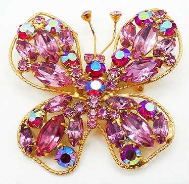 Pink Rhinestone Butterfly Brooch - image 1