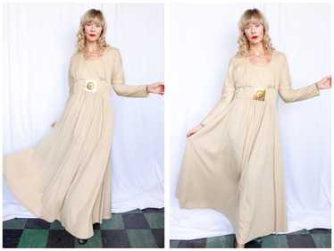 1970s Champagne Silk Jersey Dress - Large - image 1