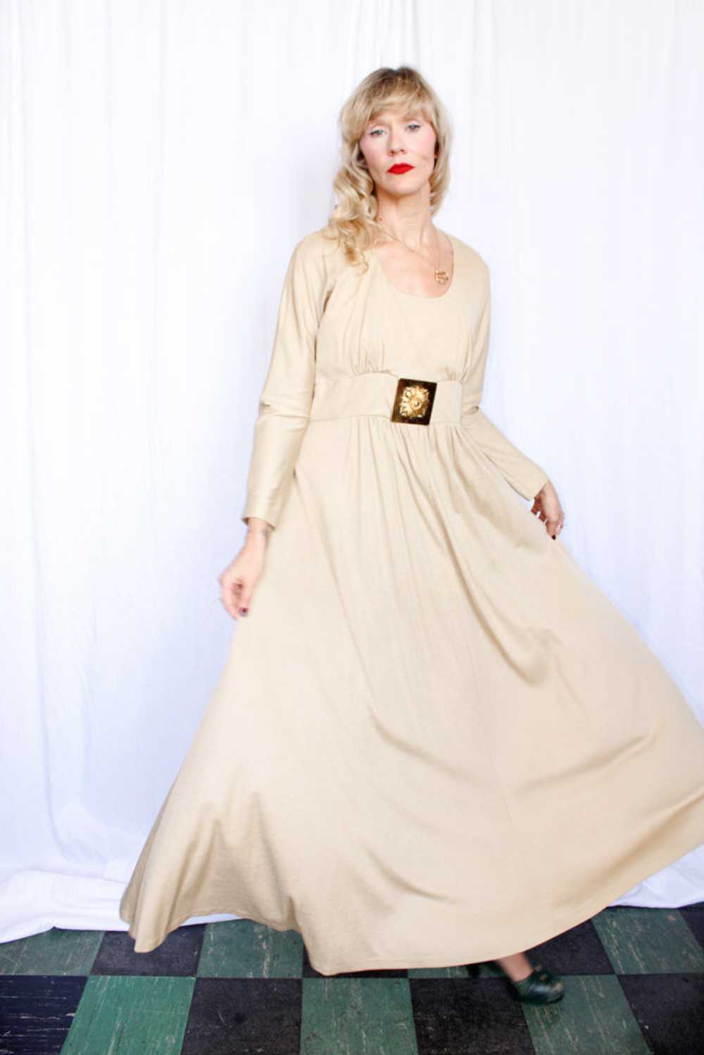 1970s Champagne Silk Jersey Dress - Large - image 3