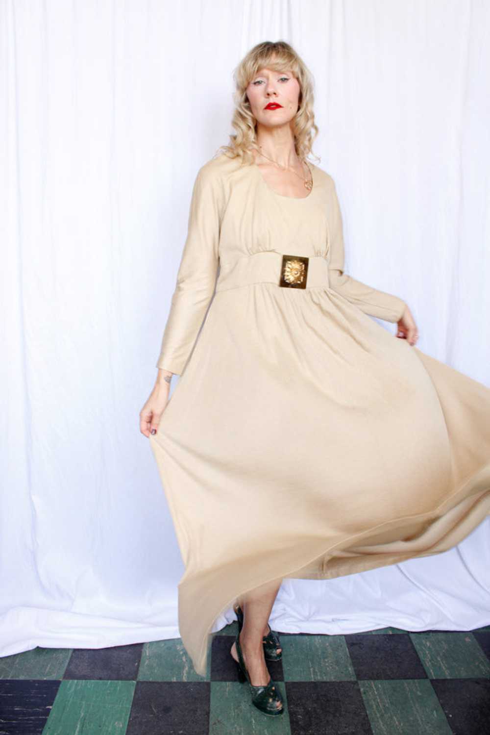 1970s Champagne Silk Jersey Dress - Large - image 5