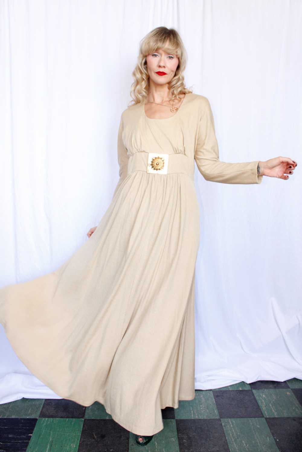 1970s Champagne Silk Jersey Dress - Large - image 7