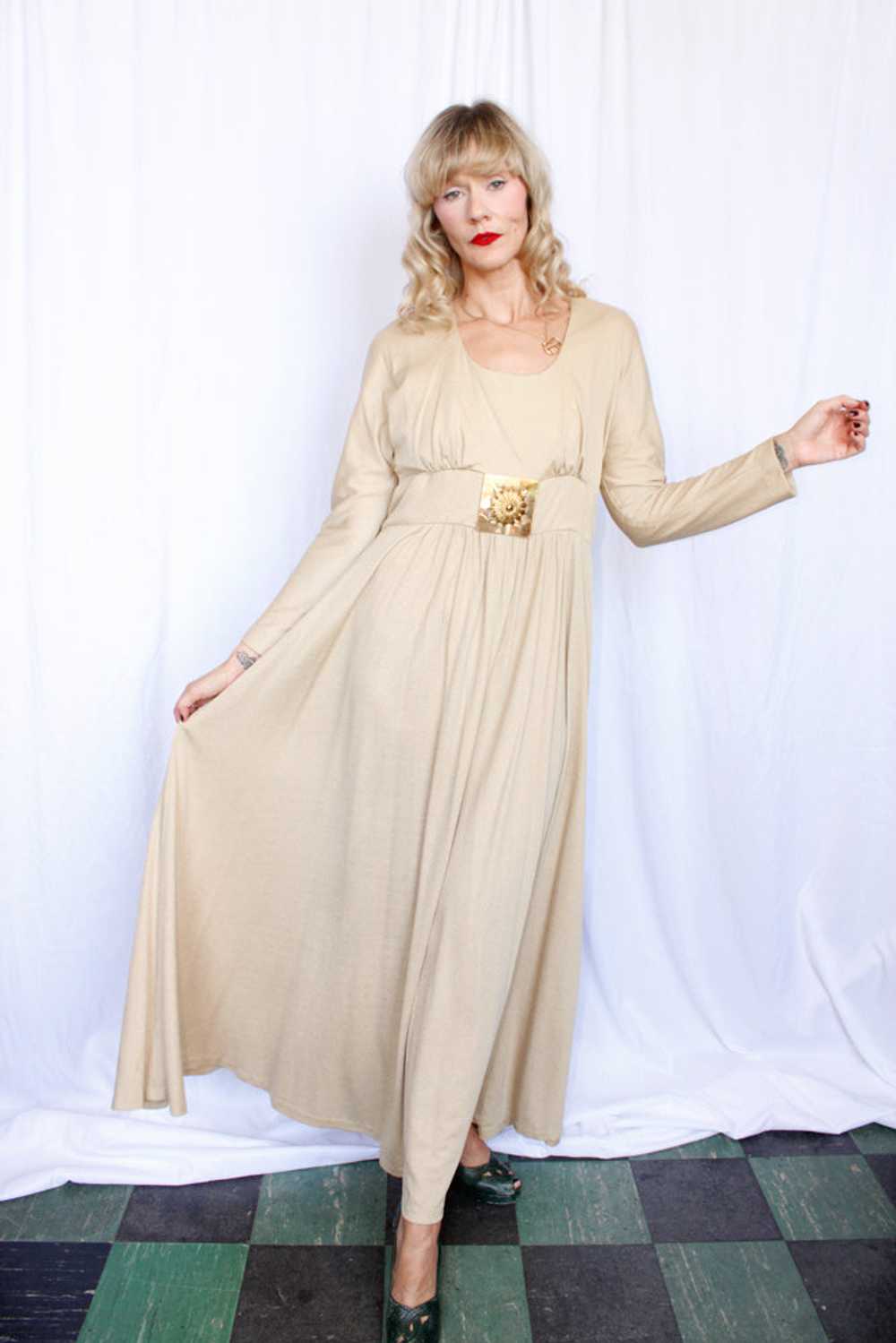 1970s Champagne Silk Jersey Dress - Large - image 9