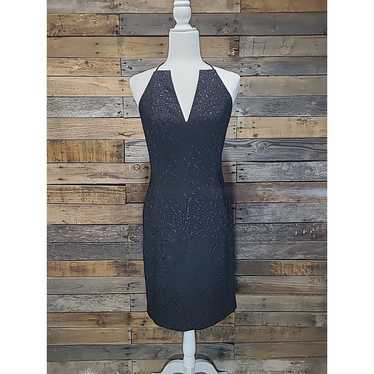 Vtg David Meister Dress Black Embossed Halter Top 