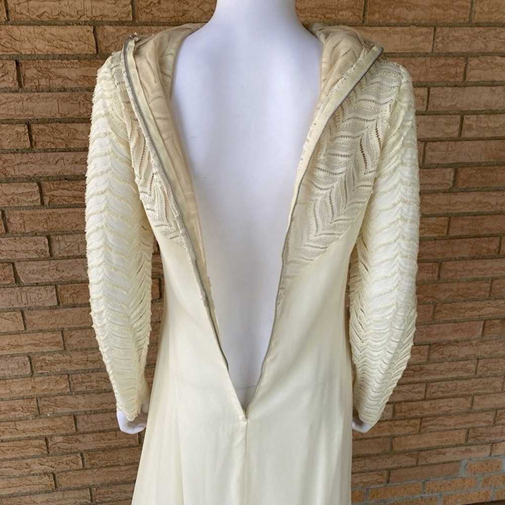 60s 70s Cream High Neck Fringe Lace Chiffon Layer… - image 9