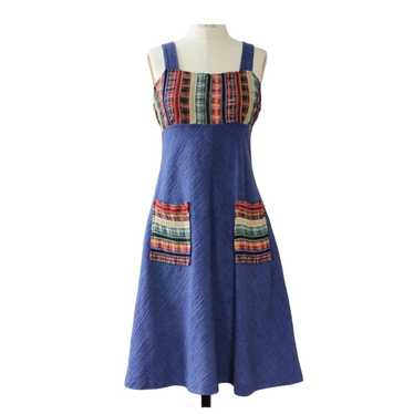 Vintage 1970s Blue Denim Jumper Dress Boho Hippie… - image 1