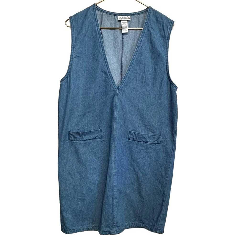 90s Vintage Denim Jean Jumper Dress Women SIZE M … - image 1