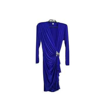 Vintage 80s Cocktail Party Dress 9 10 Blue Stretc… - image 1