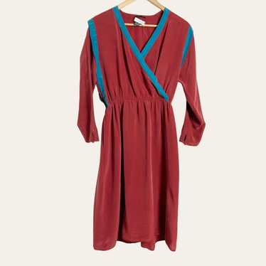 Vintage Gidding Jenny Red Blue Silk Long Sleeve V-