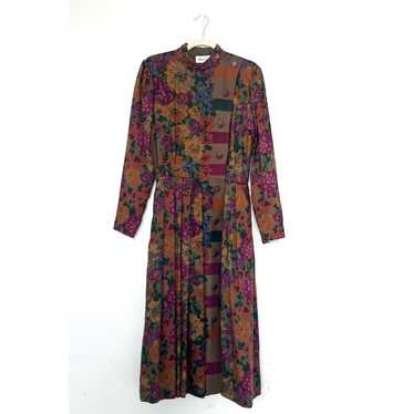 Albert Nipon Vtg wool silk dress patchwork pleate… - image 1