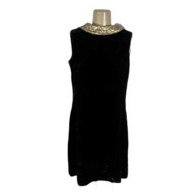 1950’s Black Velvet Shift Cocktail Dress Silk Col… - image 1