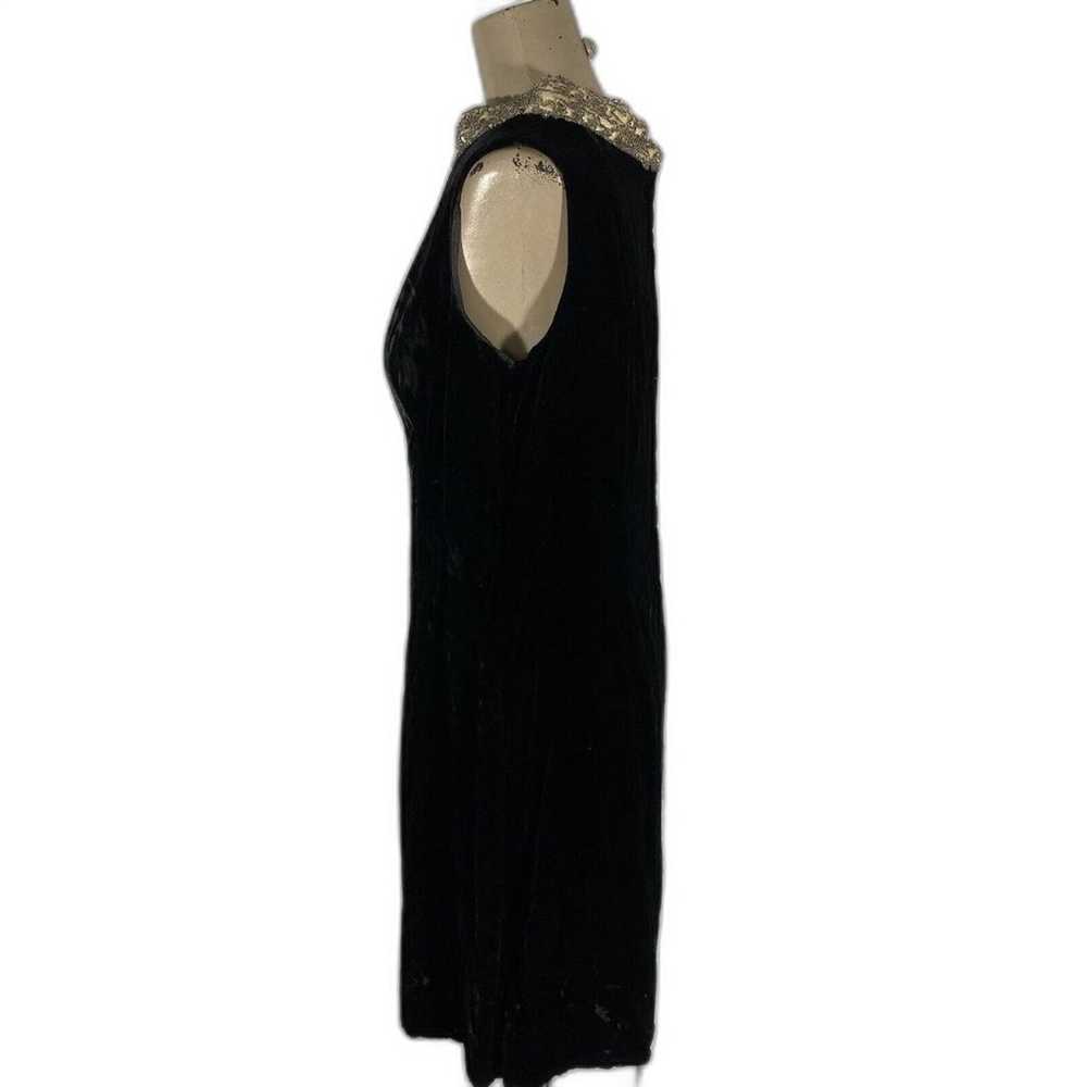 1950’s Black Velvet Shift Cocktail Dress Silk Col… - image 4