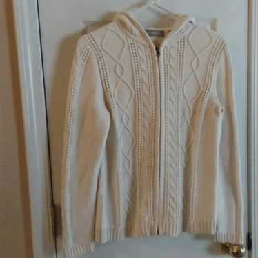 Liz Claiborne Cotton Cable Knit Zipped Hooded Swea