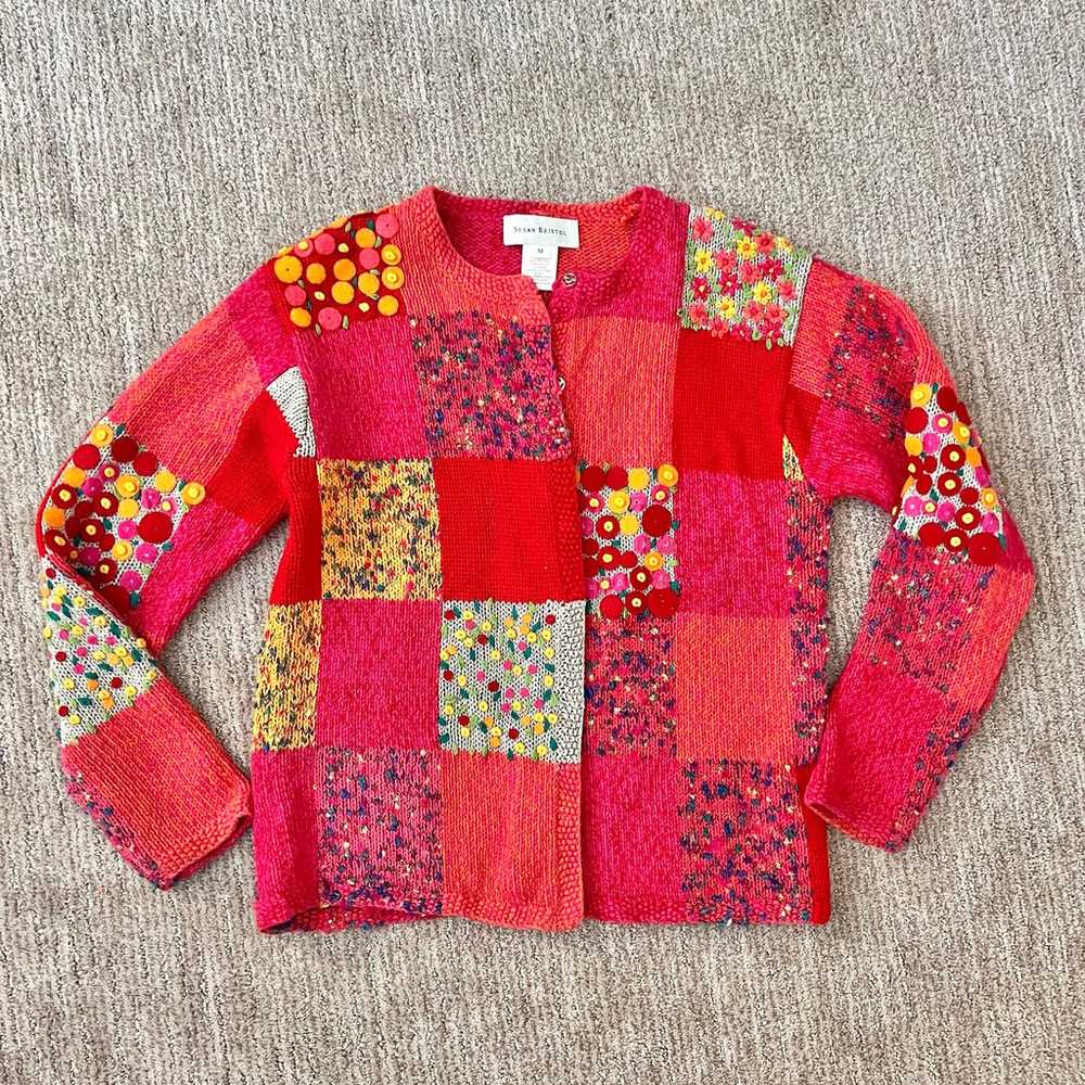 Vtg Patchwork Cardigan M - image 1