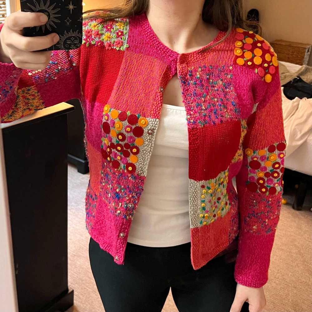 Vtg Patchwork Cardigan M - image 2