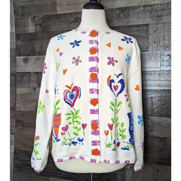 Vintage Onque Casuals Bright Floral Cardigan With… - image 1