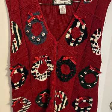 Vintage ugly Christmas sweater vest size M wreaths - image 1