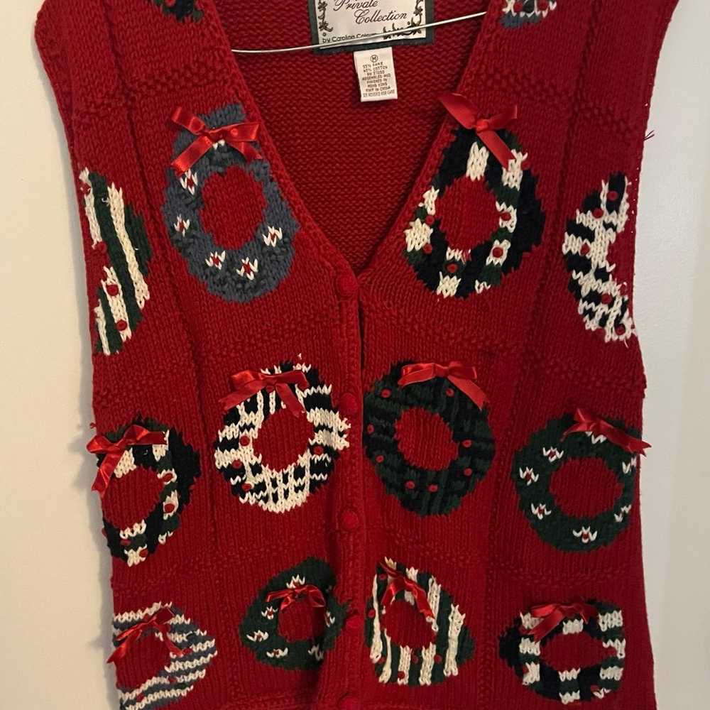 Vintage ugly Christmas sweater vest size M wreaths - image 2