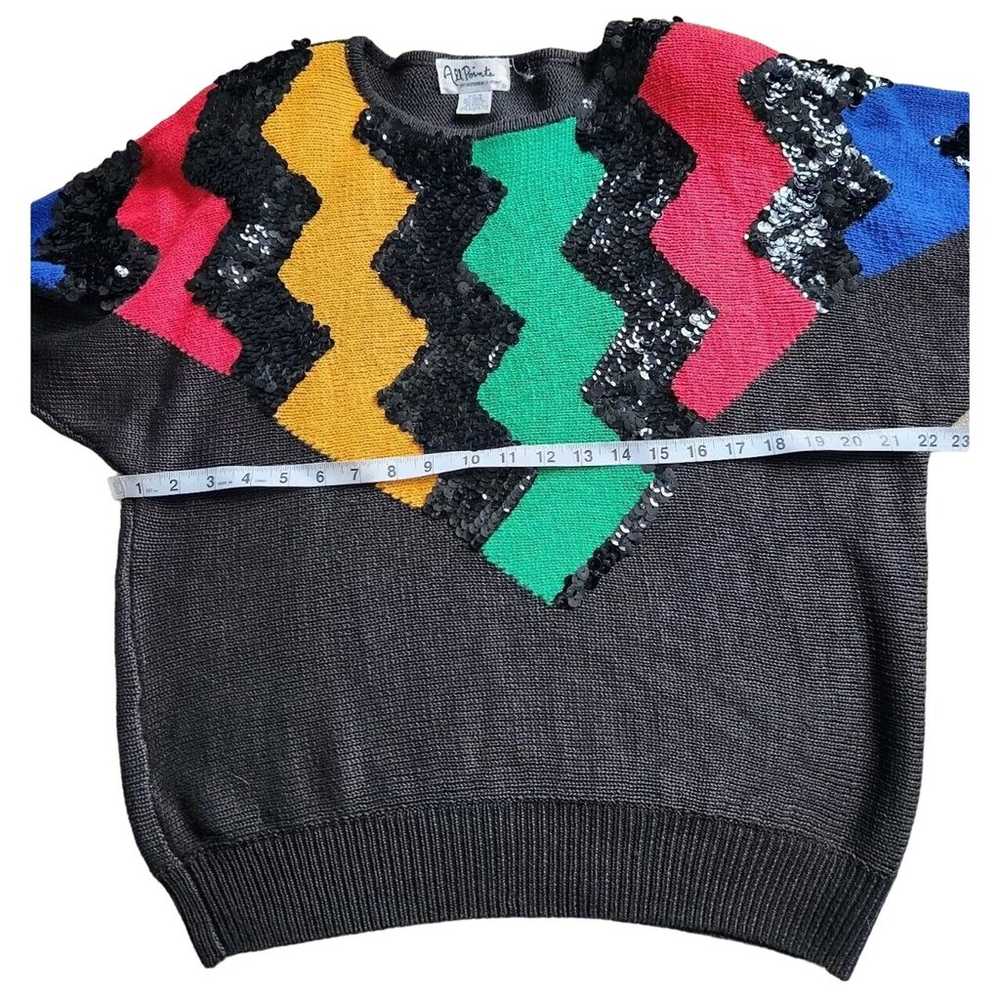 Vintage All Points women's knit Black sweater seq… - image 5