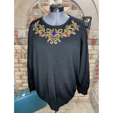 Liz Claiborne 1980s beaded statement sweater shoul