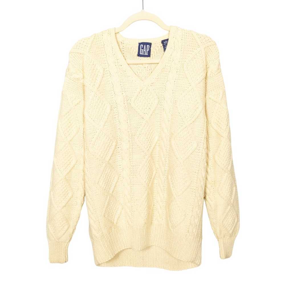 GAP Vintage Handknit Ivory Cotton Cable Knit V-Ne… - image 1