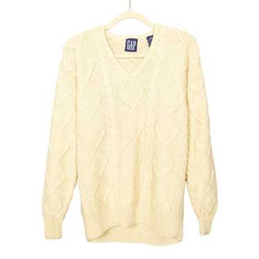 GAP Vintage Handknit Ivory Cotton Cable Knit V-Ne… - image 1