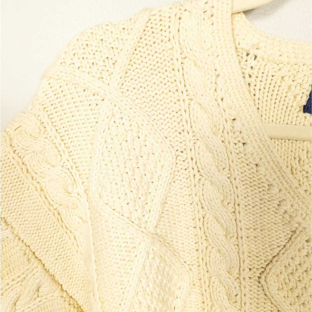 GAP Vintage Handknit Ivory Cotton Cable Knit V-Ne… - image 3