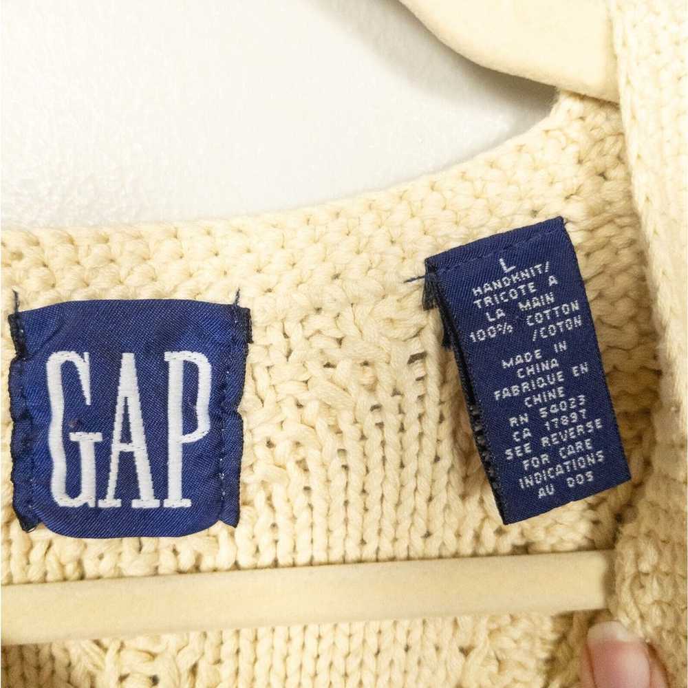 GAP Vintage Handknit Ivory Cotton Cable Knit V-Ne… - image 4