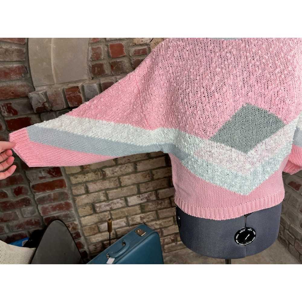 sweater 1980s colorblocked geometric pink white g… - image 4