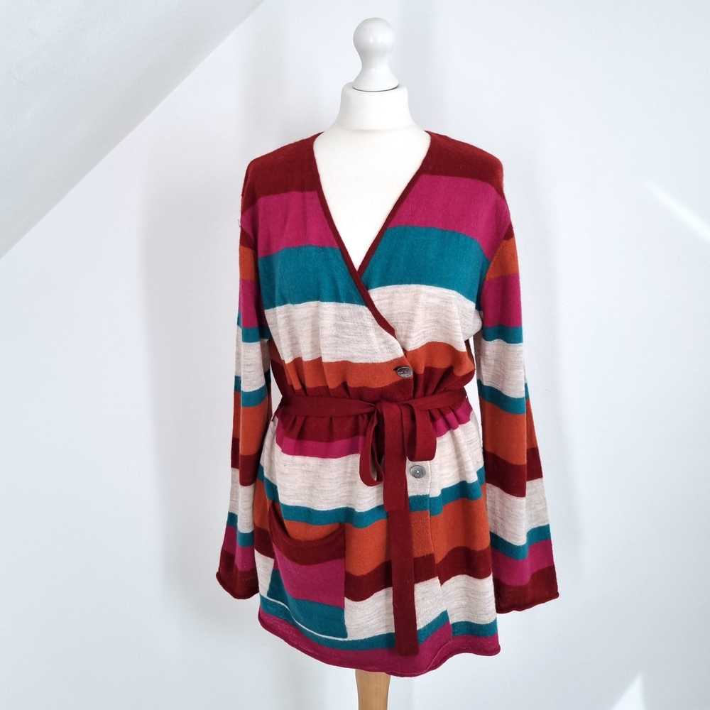 Gudrun Sjoden Cardigan 100% Wool Belted Striped P… - image 1