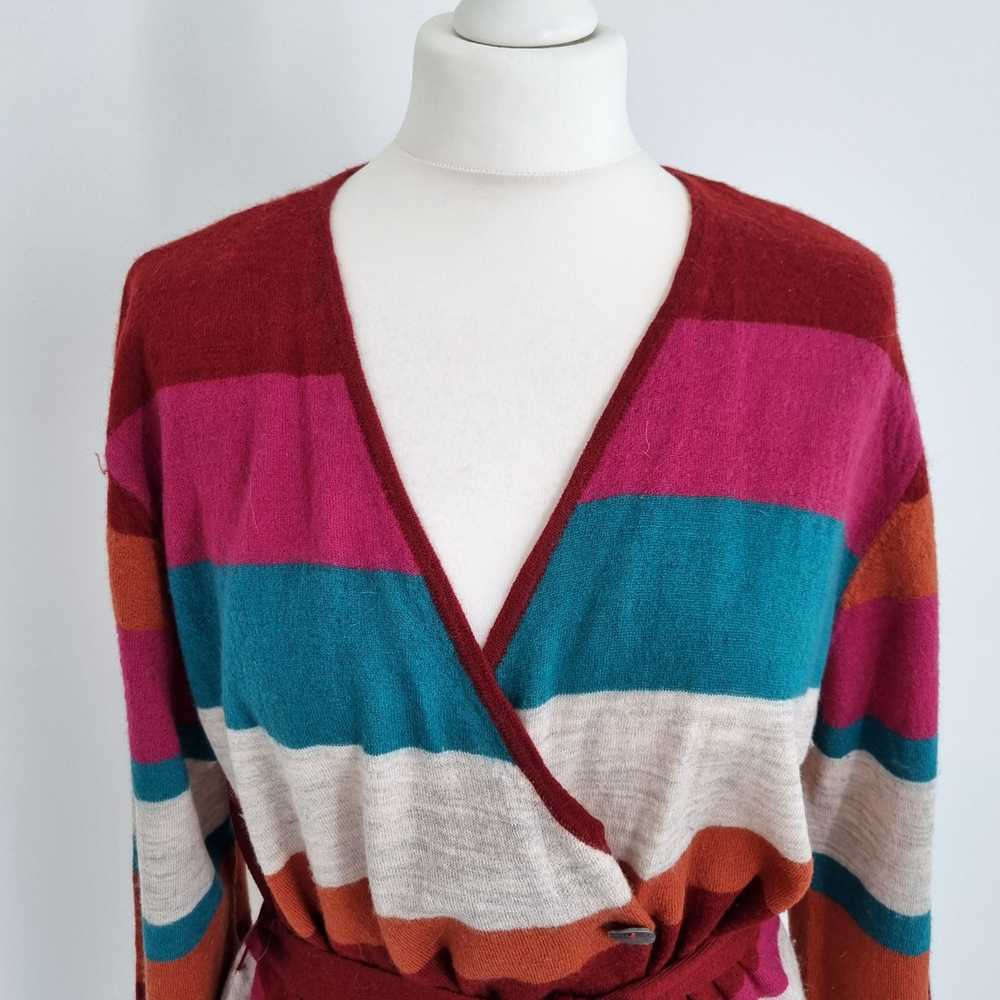 Gudrun Sjoden Cardigan 100% Wool Belted Striped P… - image 2