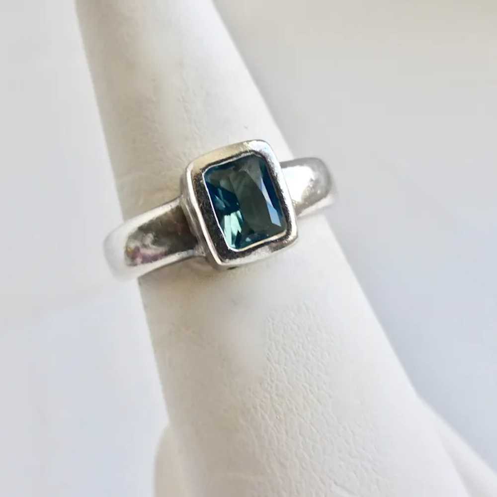 Sterling Silver Ring with Emerald Cut Blue Topaz … - image 10