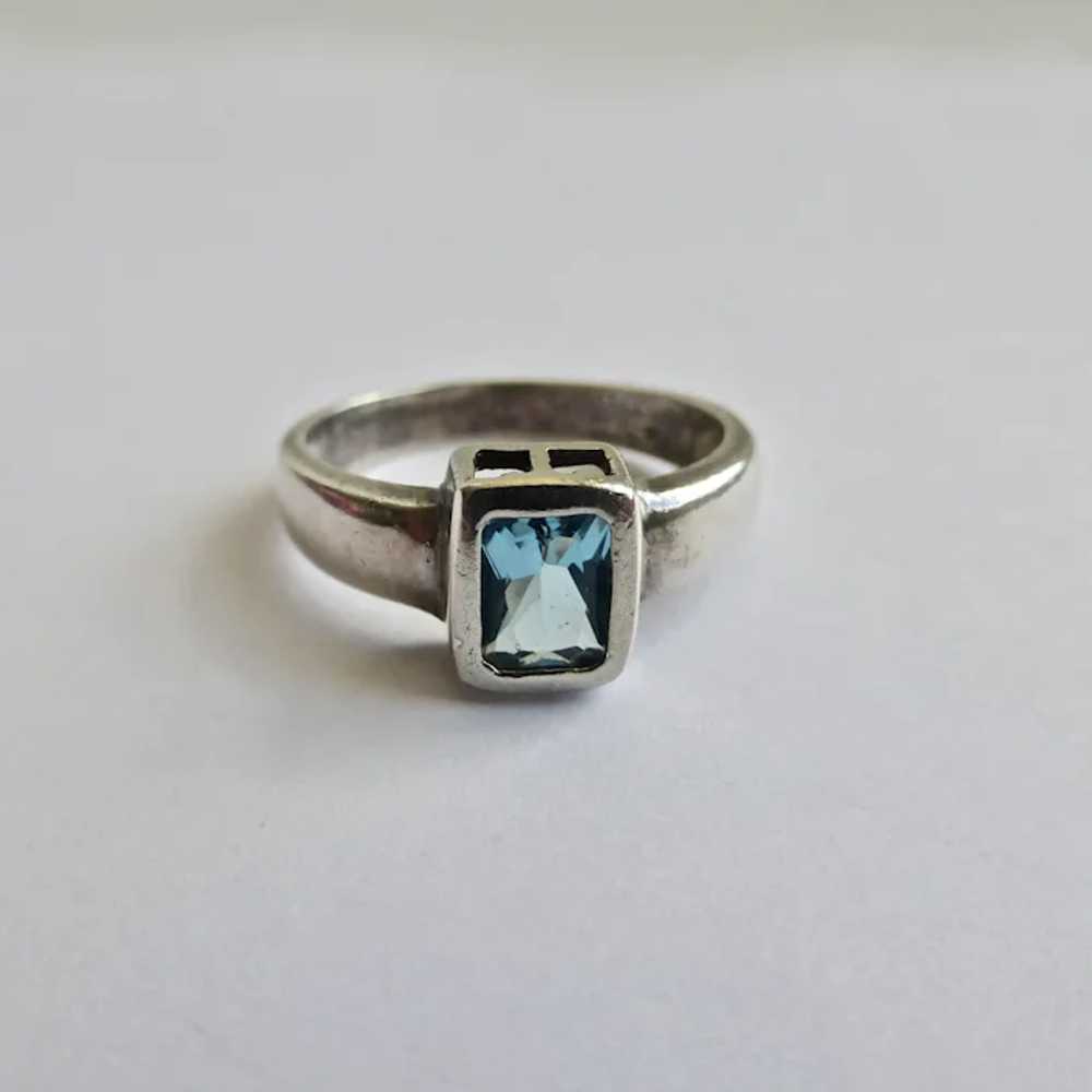 Sterling Silver Ring with Emerald Cut Blue Topaz … - image 2