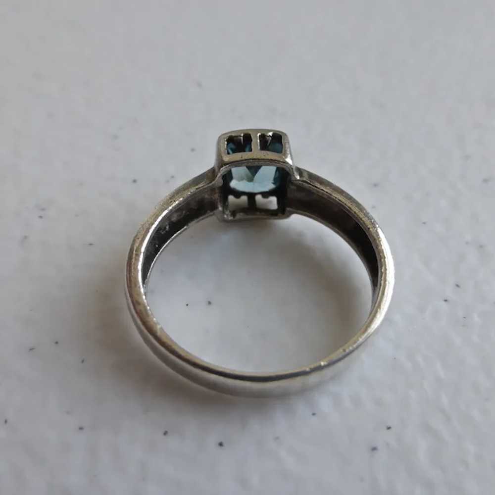 Sterling Silver Ring with Emerald Cut Blue Topaz … - image 5