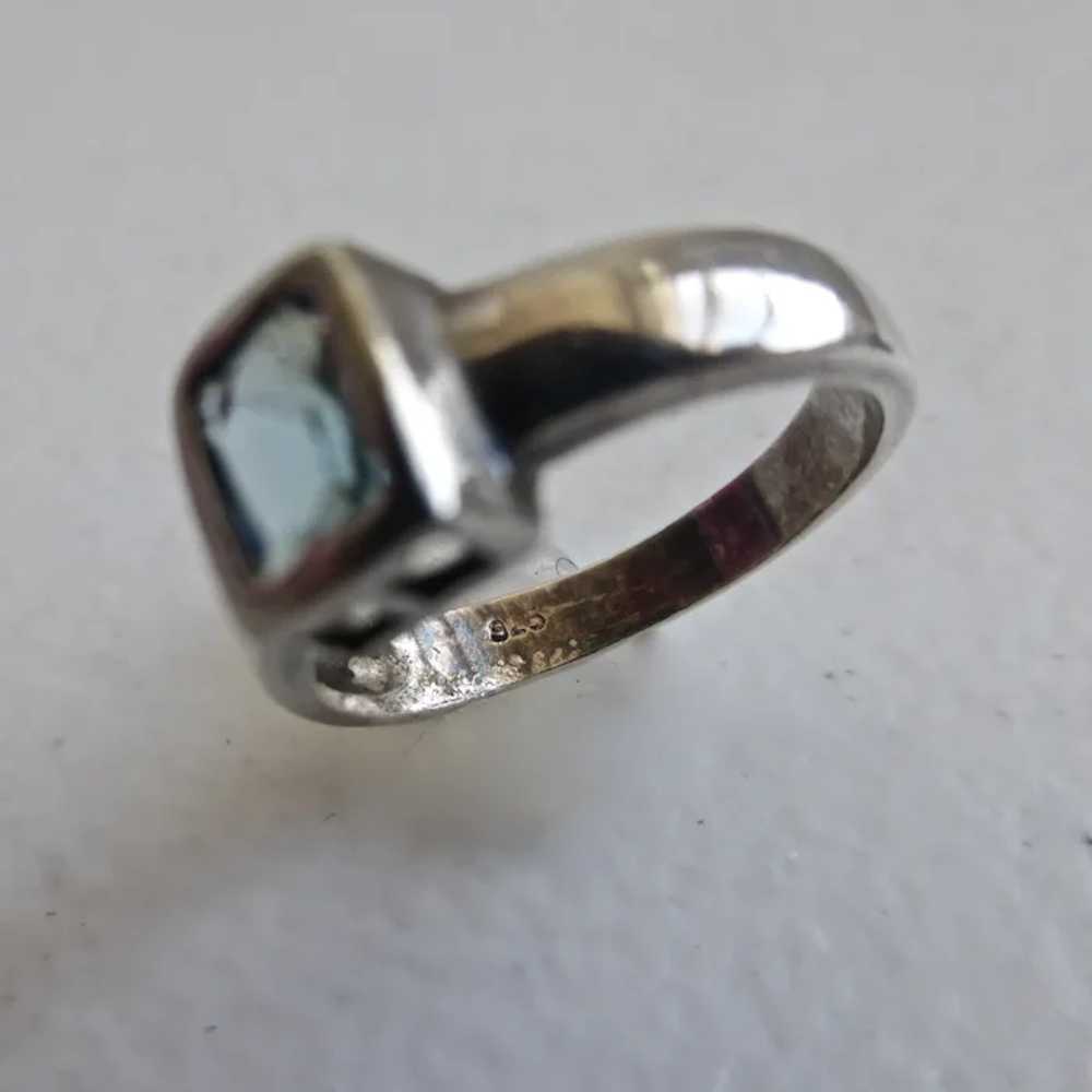 Sterling Silver Ring with Emerald Cut Blue Topaz … - image 6