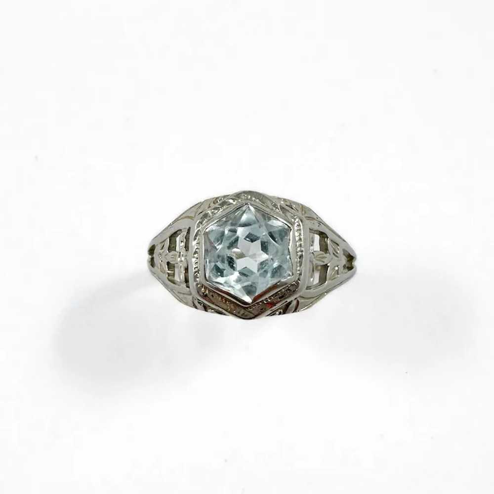 1920s Dreamy Light Blue Aqua and 18k Filigree Ring - image 2