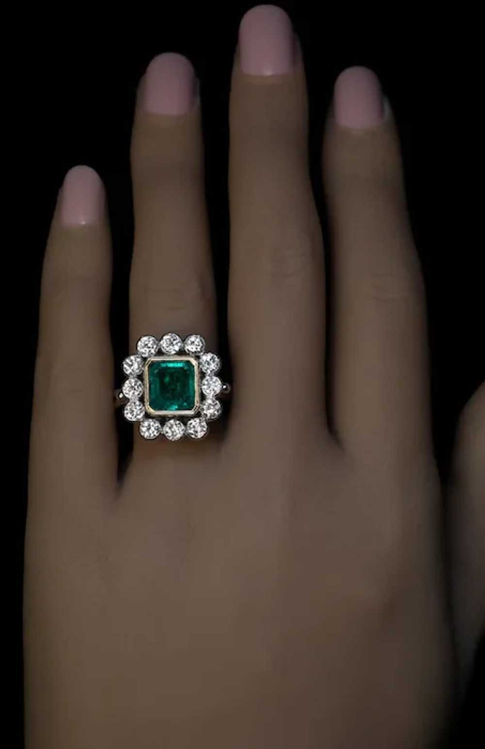 Vintage 2 Ct Colombian Emerald Diamond Cluster Ri… - image 4