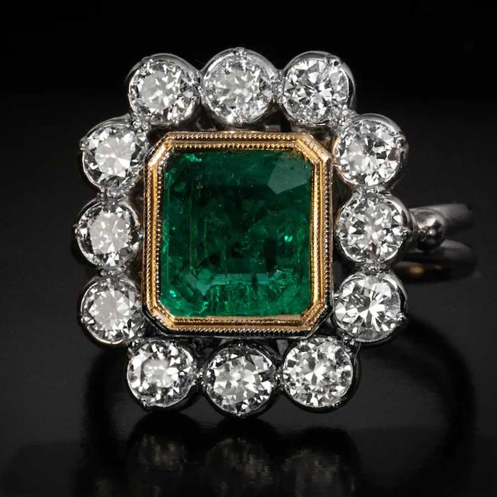 Vintage 2 Ct Colombian Emerald Diamond Cluster Ri… - image 6