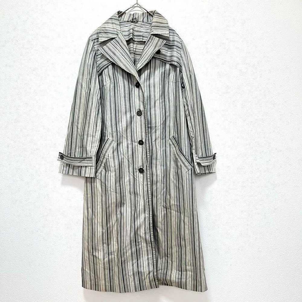 Trench coat thin stripes outerwear size 9 retro v… - image 1