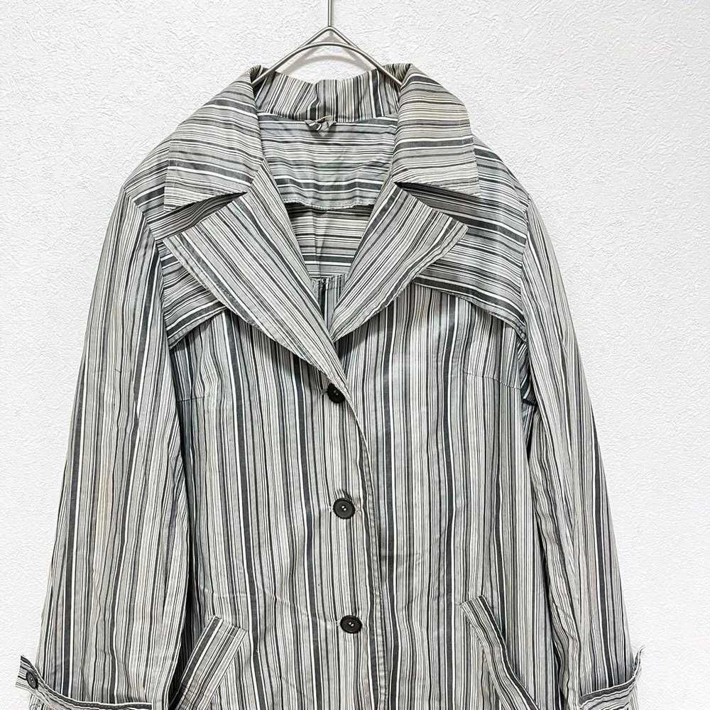 Trench coat thin stripes outerwear size 9 retro v… - image 2