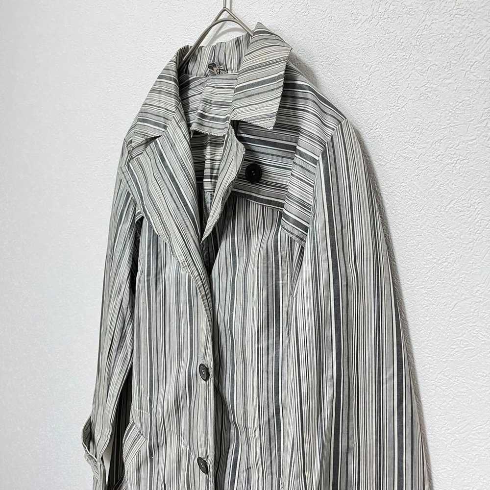 Trench coat thin stripes outerwear size 9 retro v… - image 6