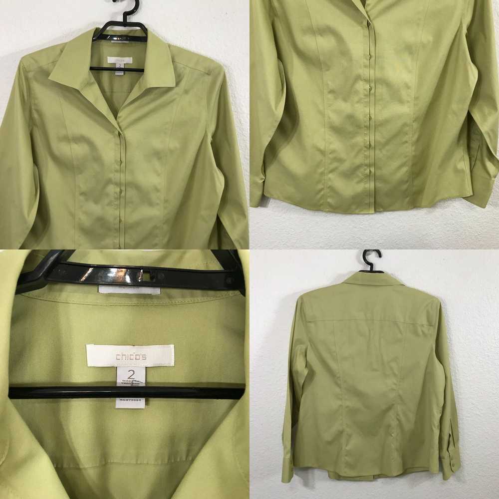 Vintage Chico's Blouse Size 2 Solid Green Cotton … - image 4