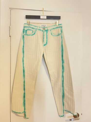 Lanvin White and Teal Overdyed Twisted Seam Jean