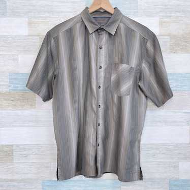 Rei REI Short Sleeve Hiking Shirt Brown Striped Qu