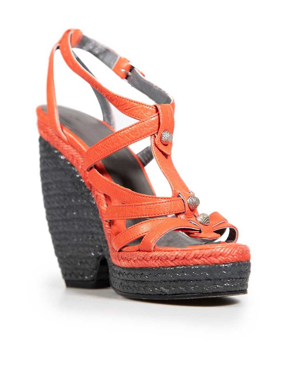 Balenciaga Orange Leather Wedge Sandals - image 2